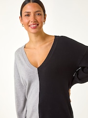 Roman Grey V-Neck Colour Block Knit Jumper - Image 5 of 5