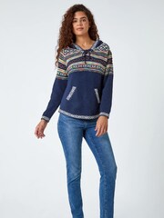Roman Blue Nordic Print Hooded Jumper - Image 3 of 5