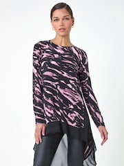 Roman Pink Abstract Print Chiffon Hem Tunic Top - Image 1 of 5