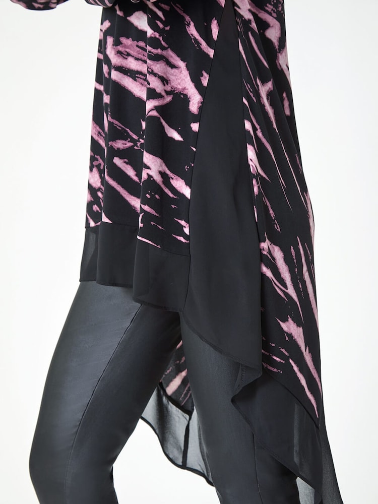 Roman Pink Abstract Print Chiffon Hem Tunic Top - Image 2 of 5