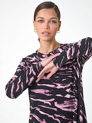 Roman Pink Abstract Print Chiffon Hem Tunic Top - Image 3 of 5