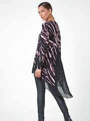 Roman Pink Abstract Print Chiffon Hem Tunic Top - Image 4 of 5