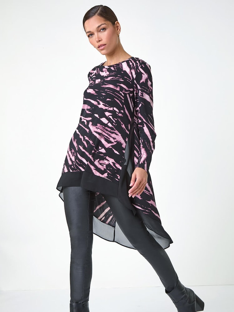 Roman Pink Abstract Print Chiffon Hem Tunic Top - Image 5 of 5