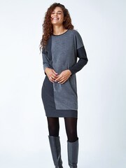 Roman Grey Colour Block Stretch Jumper Dress - Image 1 of 5