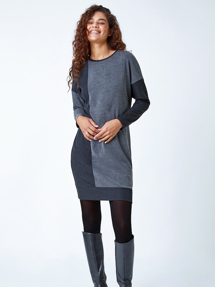 Roman Grey Colour Block Stretch Jumper Dress - Image 1 of 5