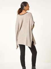 Roman Brown Blanket Stitch Knit Poncho - Image 2 of 5