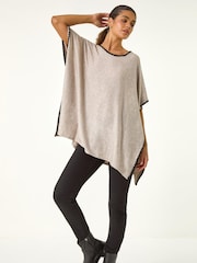 Roman Brown Blanket Stitch Knit Poncho - Image 3 of 5