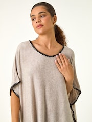 Roman Brown Blanket Stitch Knit Poncho - Image 5 of 5