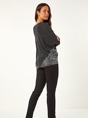 Roman Black Contrast Sparkle Stretch Tunic Top - Image 3 of 5