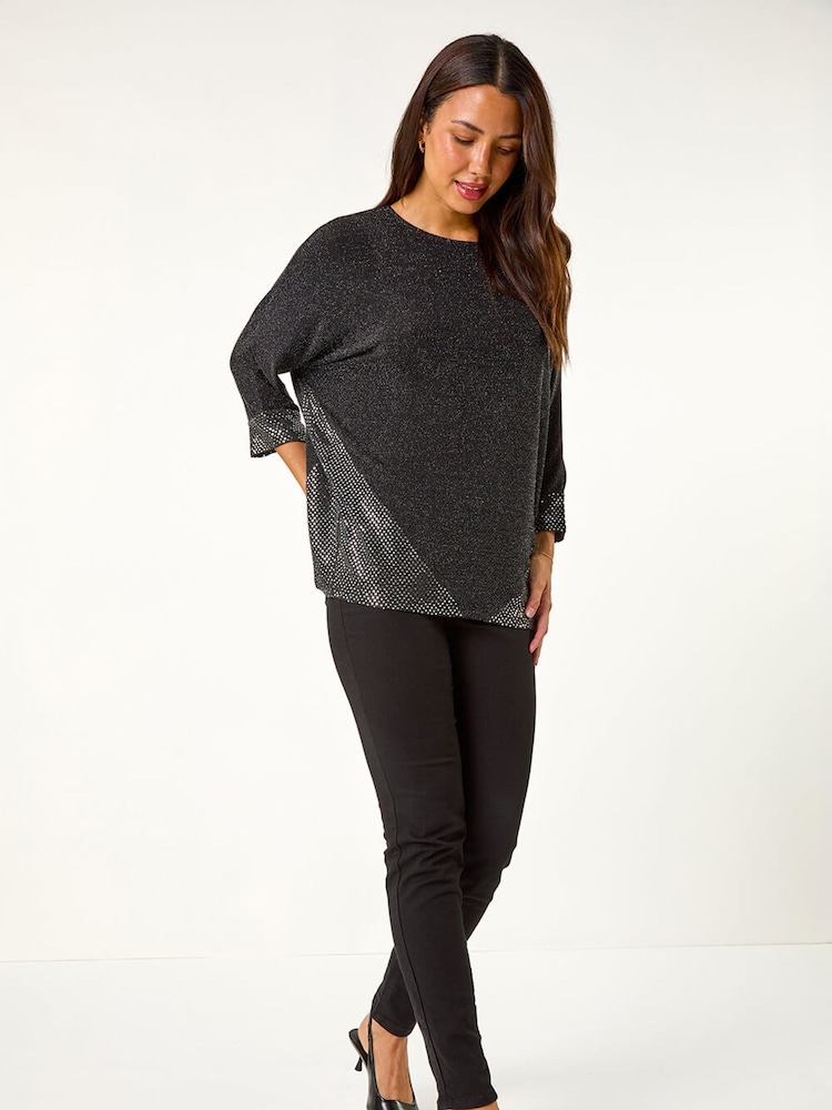 Roman Black Contrast Sparkle Stretch Tunic Top - Image 5 of 5 Roman Black Contrast Sparkle Stretch Tunic Top - Image 5 of 5