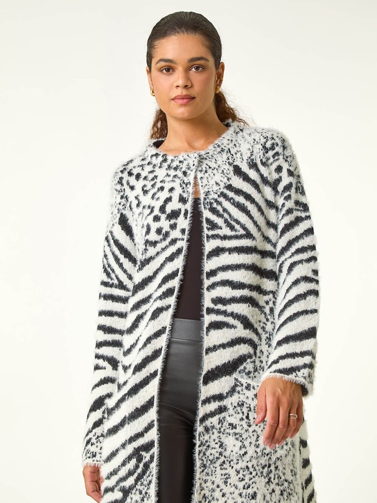 Roman Grey Abstract Animal Print Fluffy Cardigan - Image 1 of 5