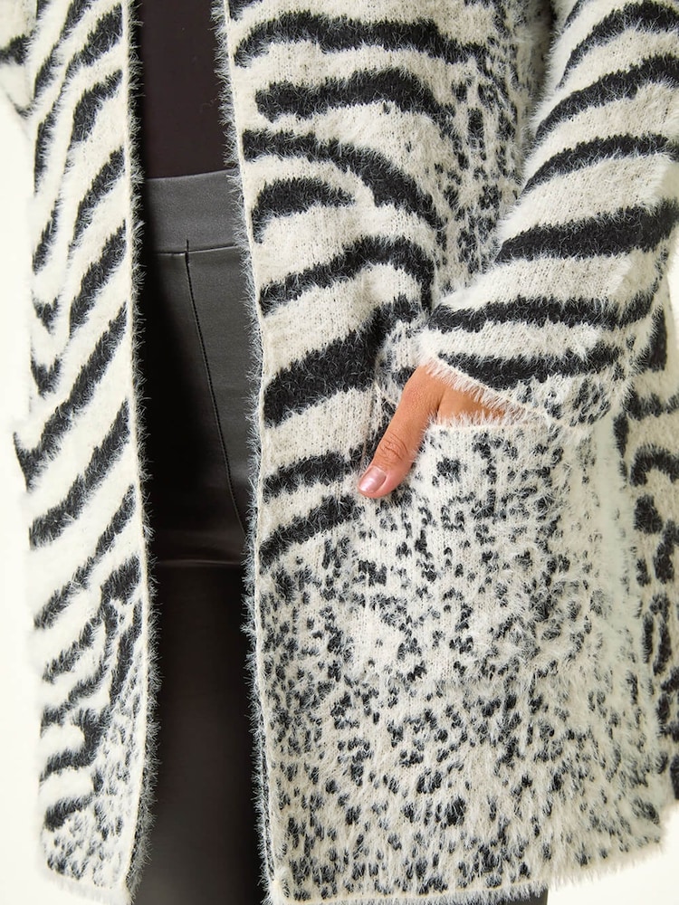 Roman Grey Abstract Animal Print Fluffy Cardigan - Image 2 of 5