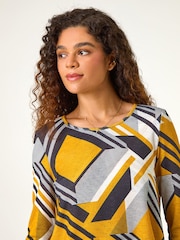 Roman Geometric Print Wrap Tunic Stretch Top - Slika 2 iz 5