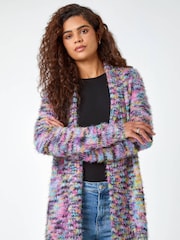 Roman Purple Fluffy Longline Cosy Cardigan - Image 1 of 5