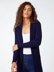 Roman Blue Longline Stretch Ribbed Cardigan - Image 1 of 5