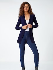 Roman Blue Longline Stretch Ribbed Cardigan - Image 2 of 5