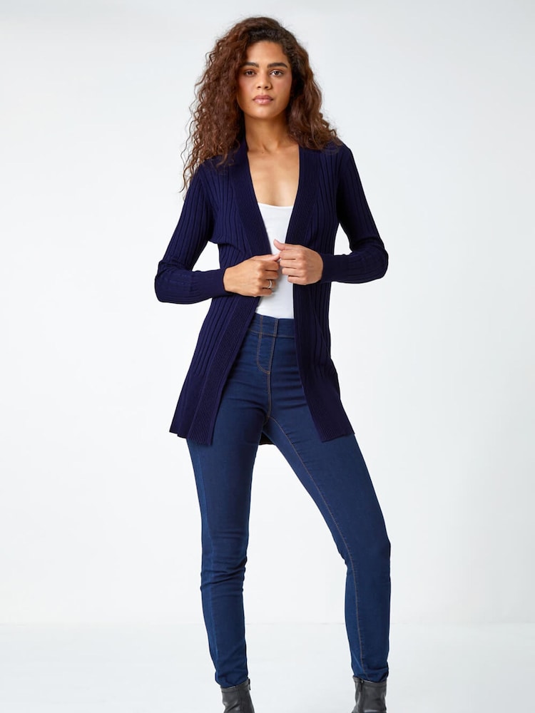 Roman Blue Longline Stretch Ribbed Cardigan - Image 2 of 5