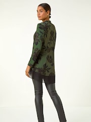 Roman Green Floral Chiffon Hem Blouse - Image 4 of 5