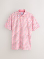 Pink Short Sleeve Button Neck Pattern Polo Shirt - Image 1 of 3