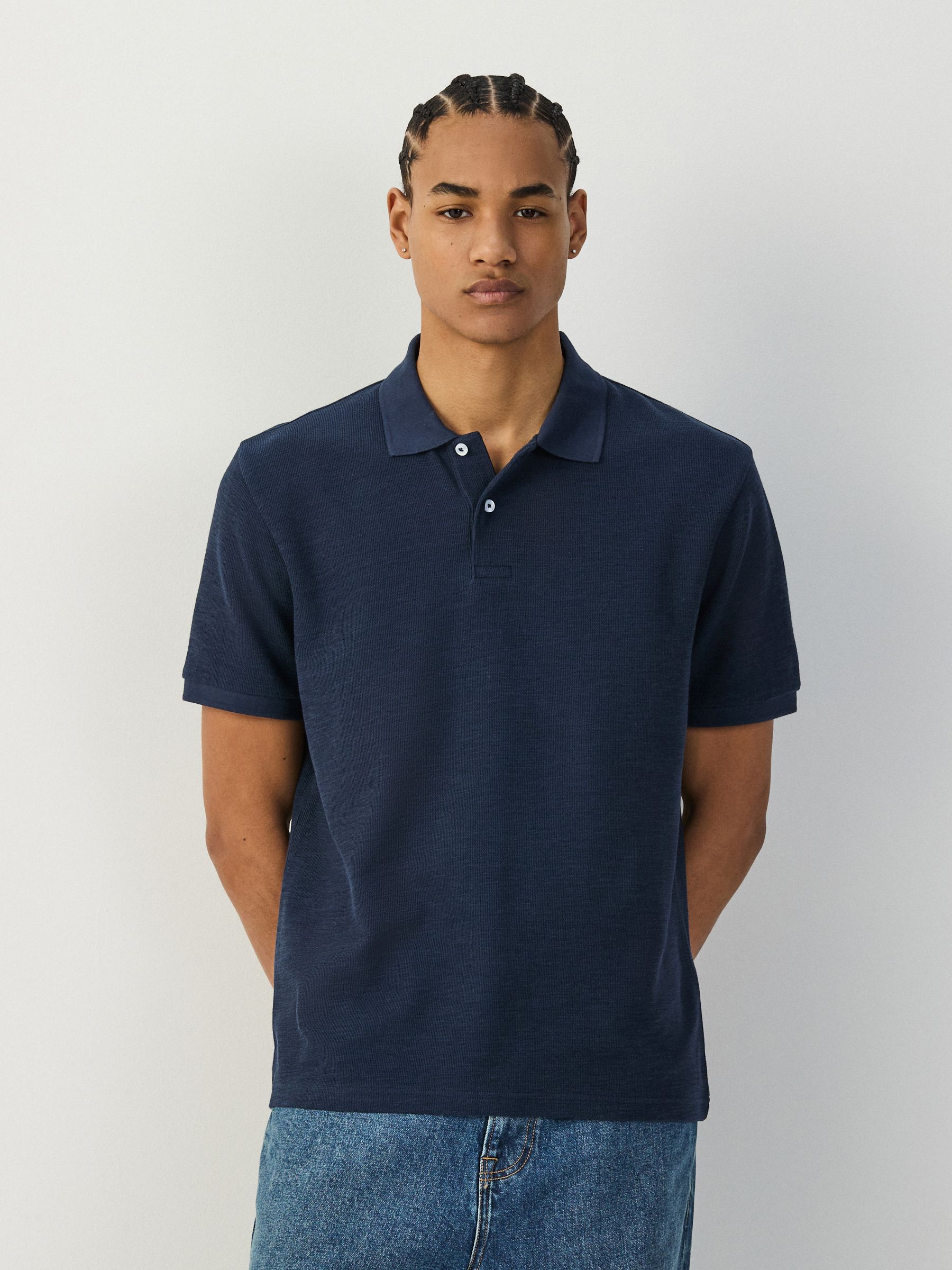 Buy Navy Blue Slub Regular Fit Textured Smart Polo Shirts from