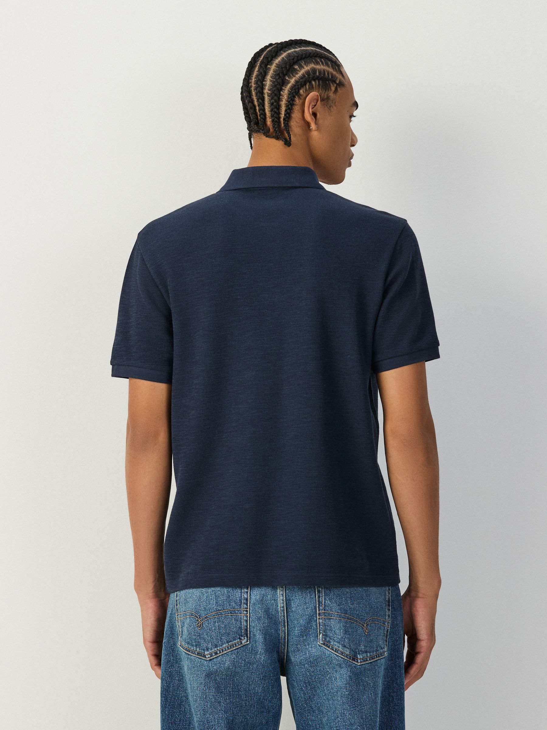Buy Navy Blue Slub Regular Fit Textured Smart Polo Shirts from