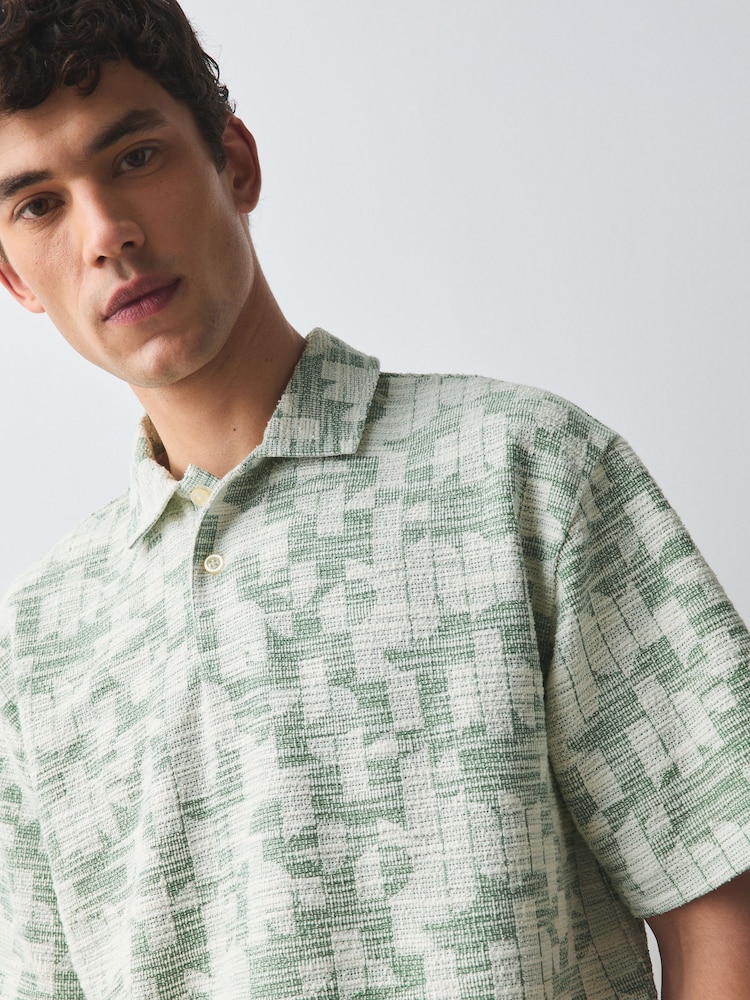 Sage Green Craft Textured Short Sleeve Polo Shirts - Image 1 of 3