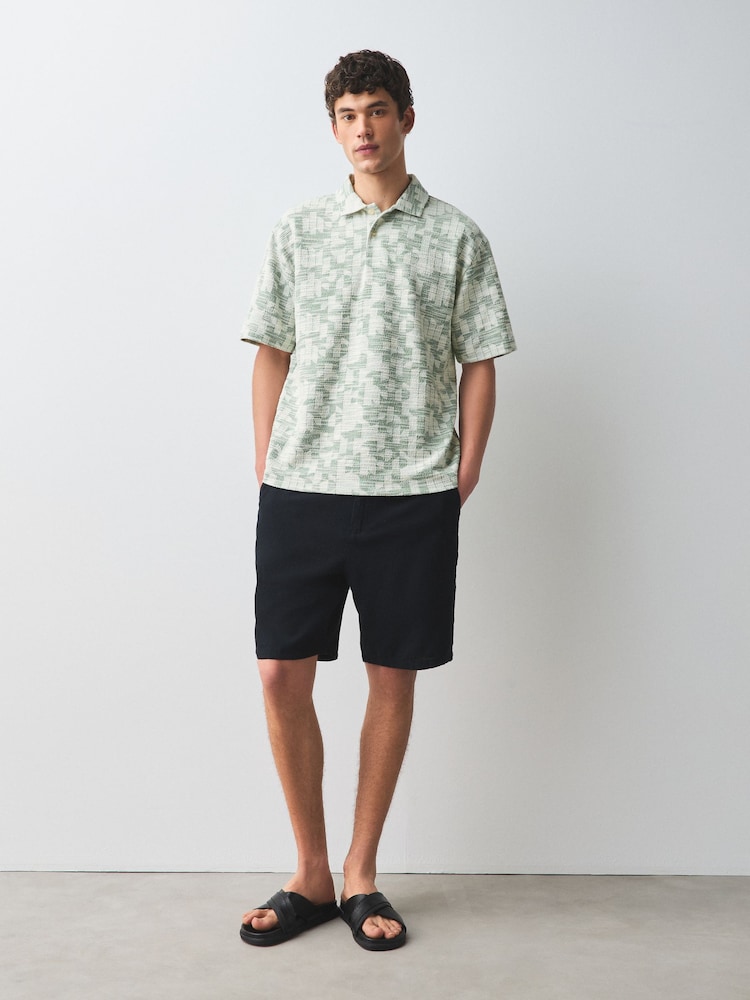 Sage Green Craft Textured Short Sleeve Polo Shirts - Image 2 of 3