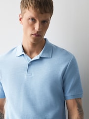 Blue Slub Regular Fit Textured Smart Polo Shirts - Image 4 of 7