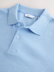 Blue Slub Regular Fit Textured Smart Polo Shirts - Image 6 of 7