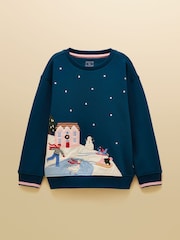 Joules Kids' Mackenzie Teal Blue Sweatshirt With Faux Fur Lining - Image 1 of 5