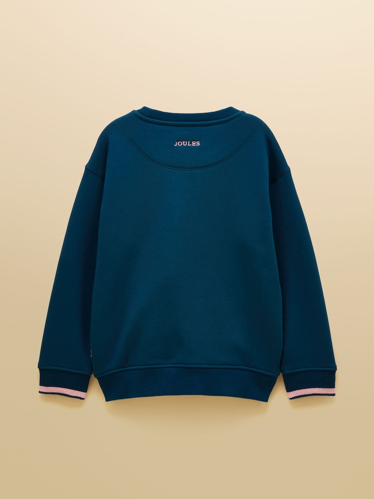 Joules Kids' Mackenzie Teal Blue Sweatshirt With Faux Fur Lining - Image 2 of 5 Joules Kids' Mackenzie Teal Blue Sweatshirt With Faux Fur Lining - Image 2 of 5