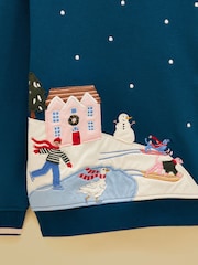 Joules Kids' Mackenzie Teal Blue Sweatshirt With Faux Fur Lining - Image 3 of 5
