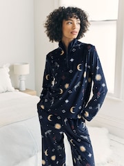 Chelsea Peers Blue Fleece Celestial Zebra Print Sweatshirt & Jogger Co-ord - Image 2 of 6