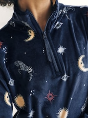 Chelsea Peers Blue Fleece Celestial Zebra Print Sweatshirt & Jogger Co-ord - Image 3 of 6