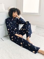 Chelsea Peers Blue Fleece Celestial Zebra Print Sweatshirt & Jogger Co-ord - Image 6 of 6