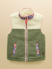 Joules Girls' Tilly Khaki Green Fleece Gilet - Image 1 of 4