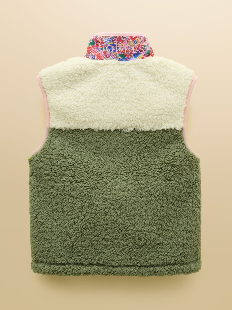 Joules Girls' Tilly Khaki Green Fleece Gilet - Image 2 of 4 Joules Girls' Tilly Khaki Green Fleece Gilet - Image 2 of 4