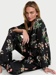 Victoria's Secret Black Floral Satin Long Pyjamas Set - Image 1 of 3