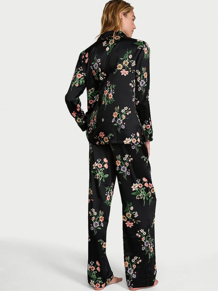 Victoria's Secret Black Floral Satin Long Pyjamas Set - Image 2 of 3