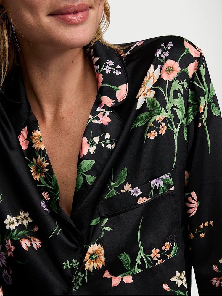 Victoria's Secret Black Floral Satin Long Pyjamas Set - Image 3 of 3