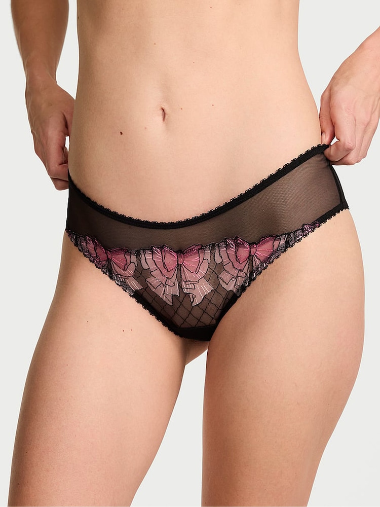 Victoria's Secret Black Cheeky Bow Embroidery Knickers - Image 1 of 3