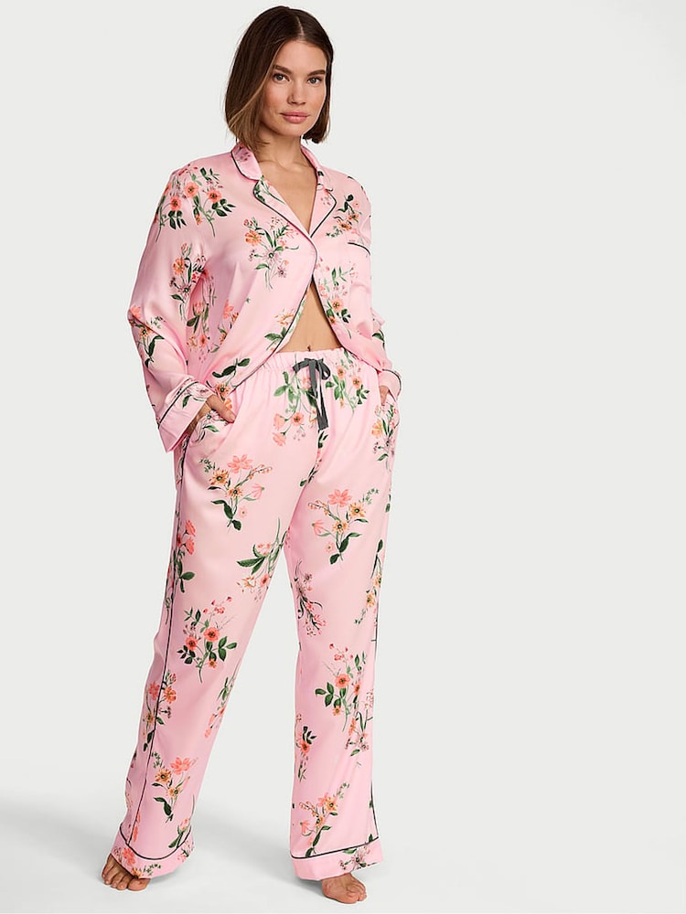 Victoria's Secret Angel Pink Floral Satin Long Pyjamas Set - Image 1 of 2