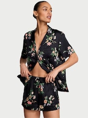 Victoria's Secret Black Floral Satin Short Pyjamas Set - Image 1 of 2