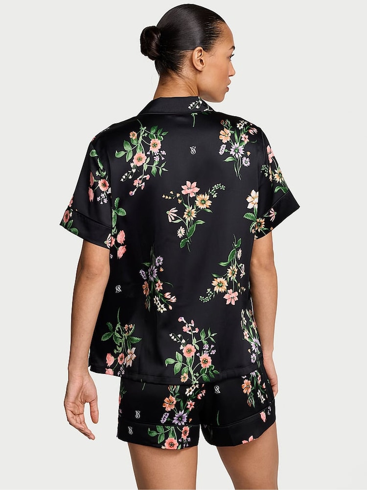 Victoria's Secret Black Floral Satin Short Pyjamas Set - Image 2 of 2