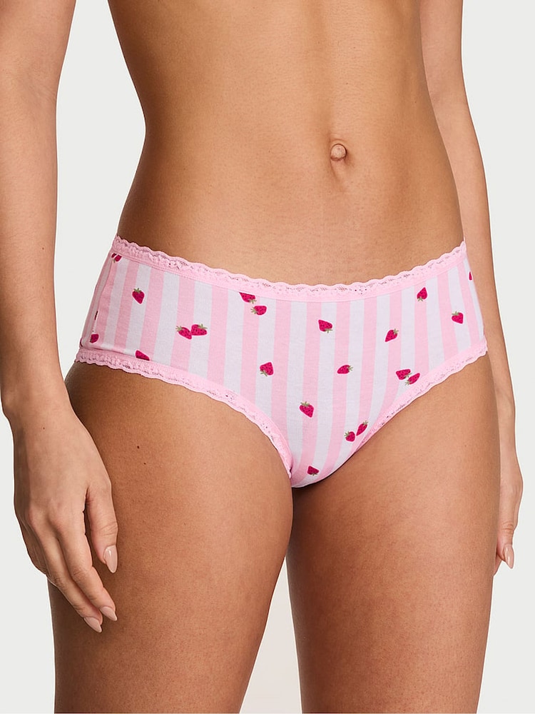 Victoria's Secret Pretty Blossom Pink Strawberry Cheeky Cotton Lace Trim Knickers - Image 1 of 2
