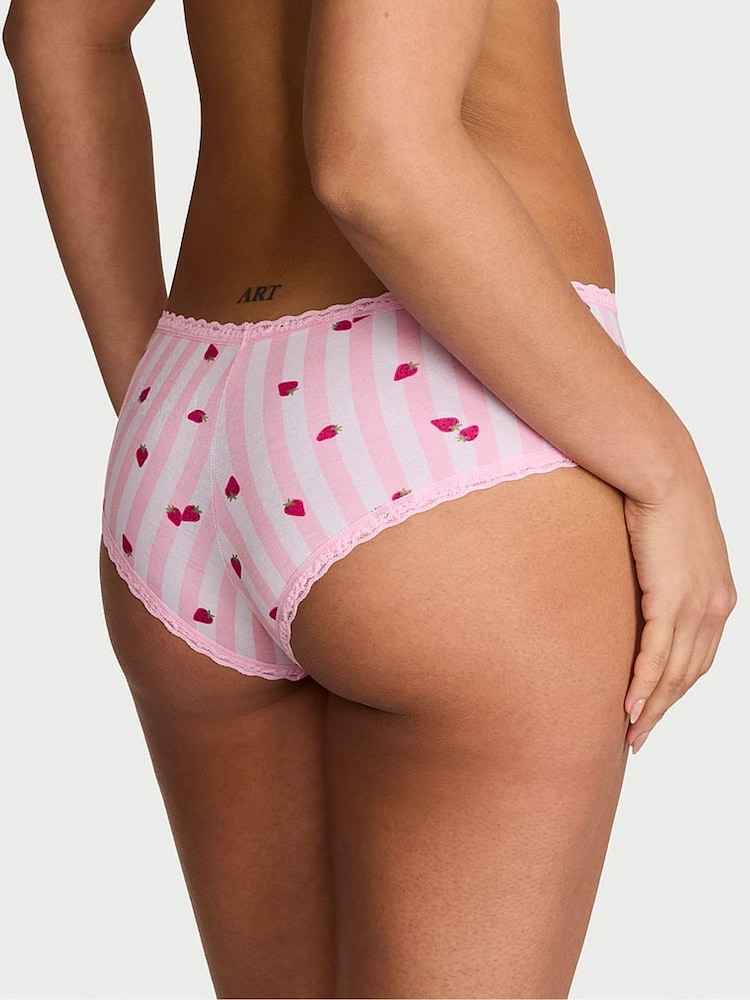 Victoria's Secret Pretty Blossom Pink Strawberry Cheeky Cotton Lace Trim Knickers - Image 2 of 2