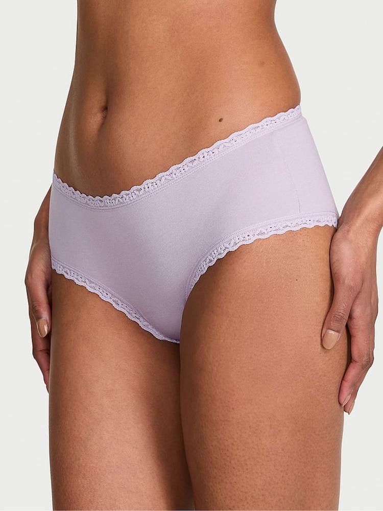 Victoria's Secret Crystal Lilac Purple Cheeky Cotton Lace Trim Knickers - Image 1 of 2