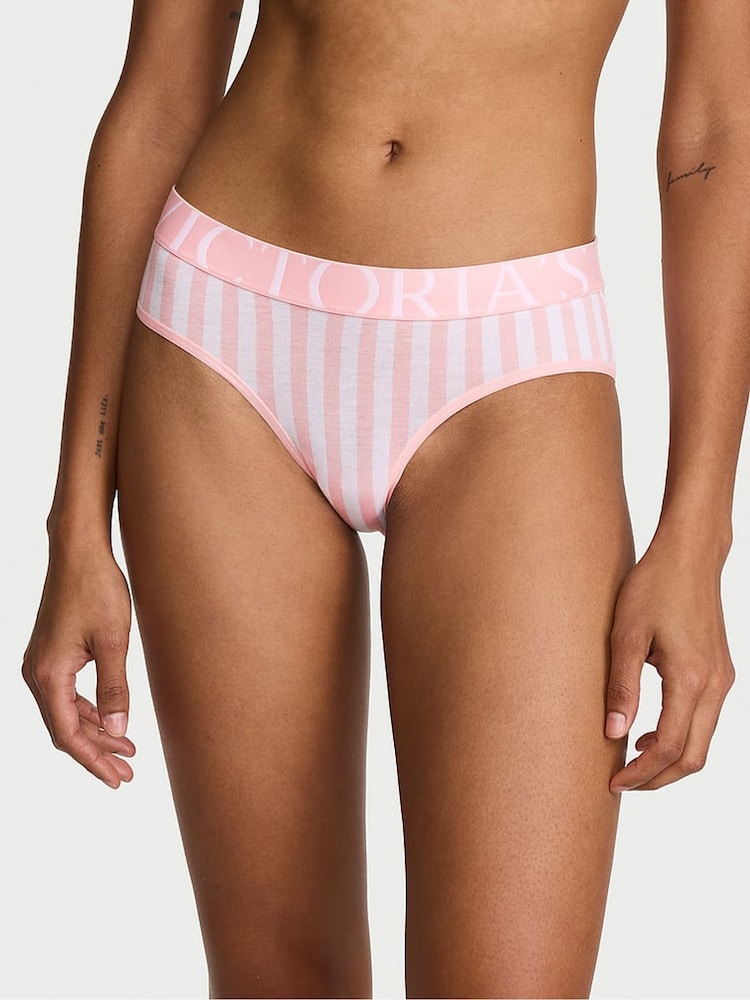 Victoria's Secret Pretty Blossom Pink Stripes Hipster Exploded Logo Knickers - Image 1 of 2