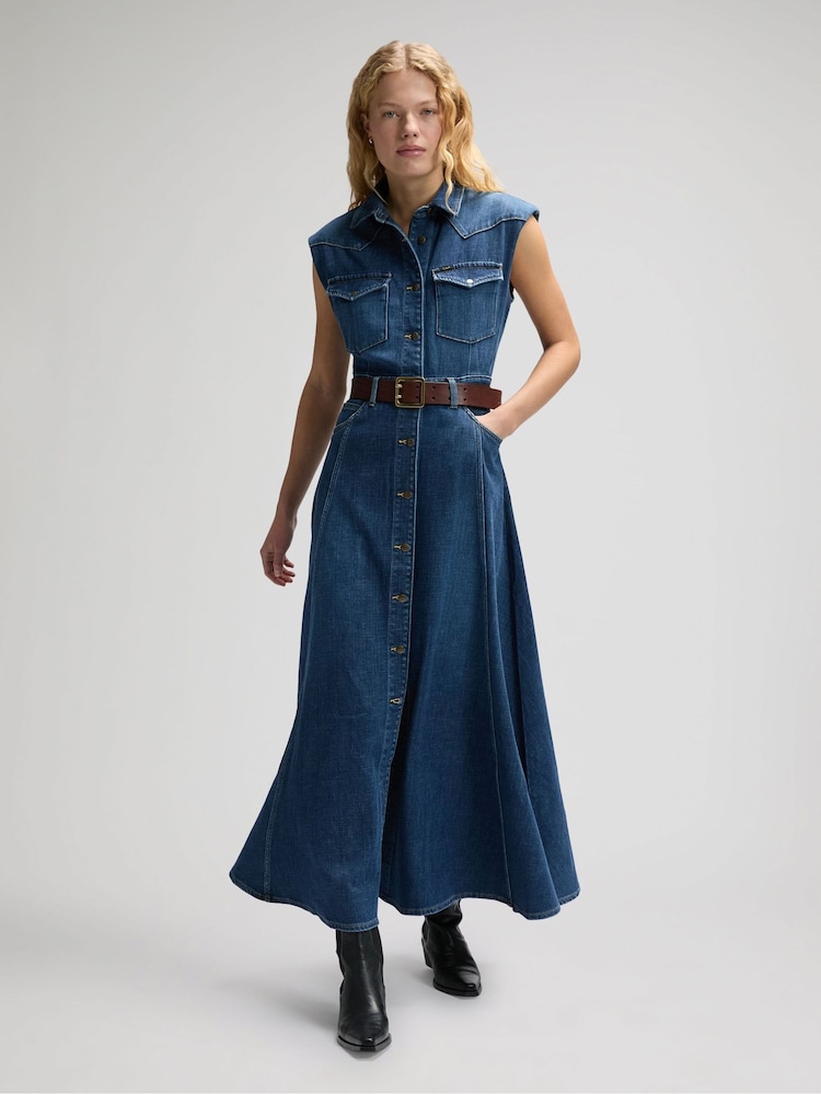 Lee Blue Western Denim Maxi Dress - Image 1 of 6