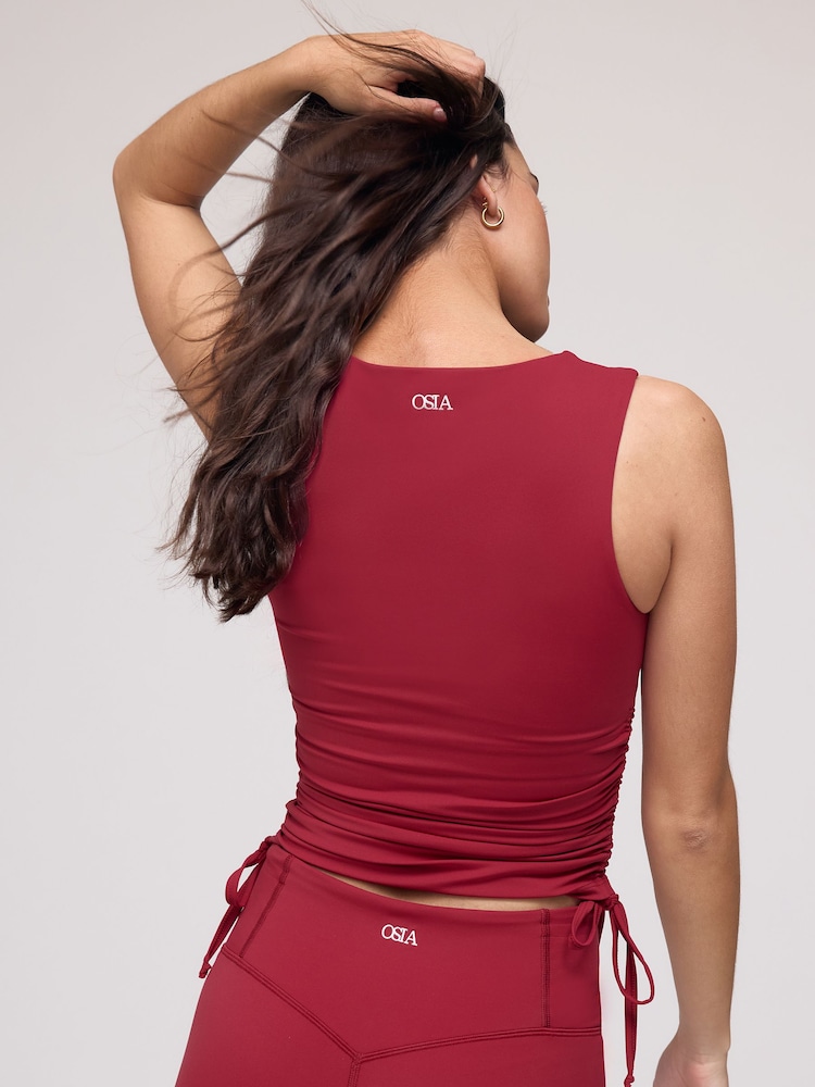 OSIA Red Side Ruched Sqaure Neck Tank Top - Image 4 of 4 OSIA Red Side Ruched Sqaure Neck Tank Top - Image 4 of 4